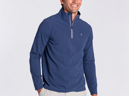 Criquet Seersucker Performance Pullover- Navy