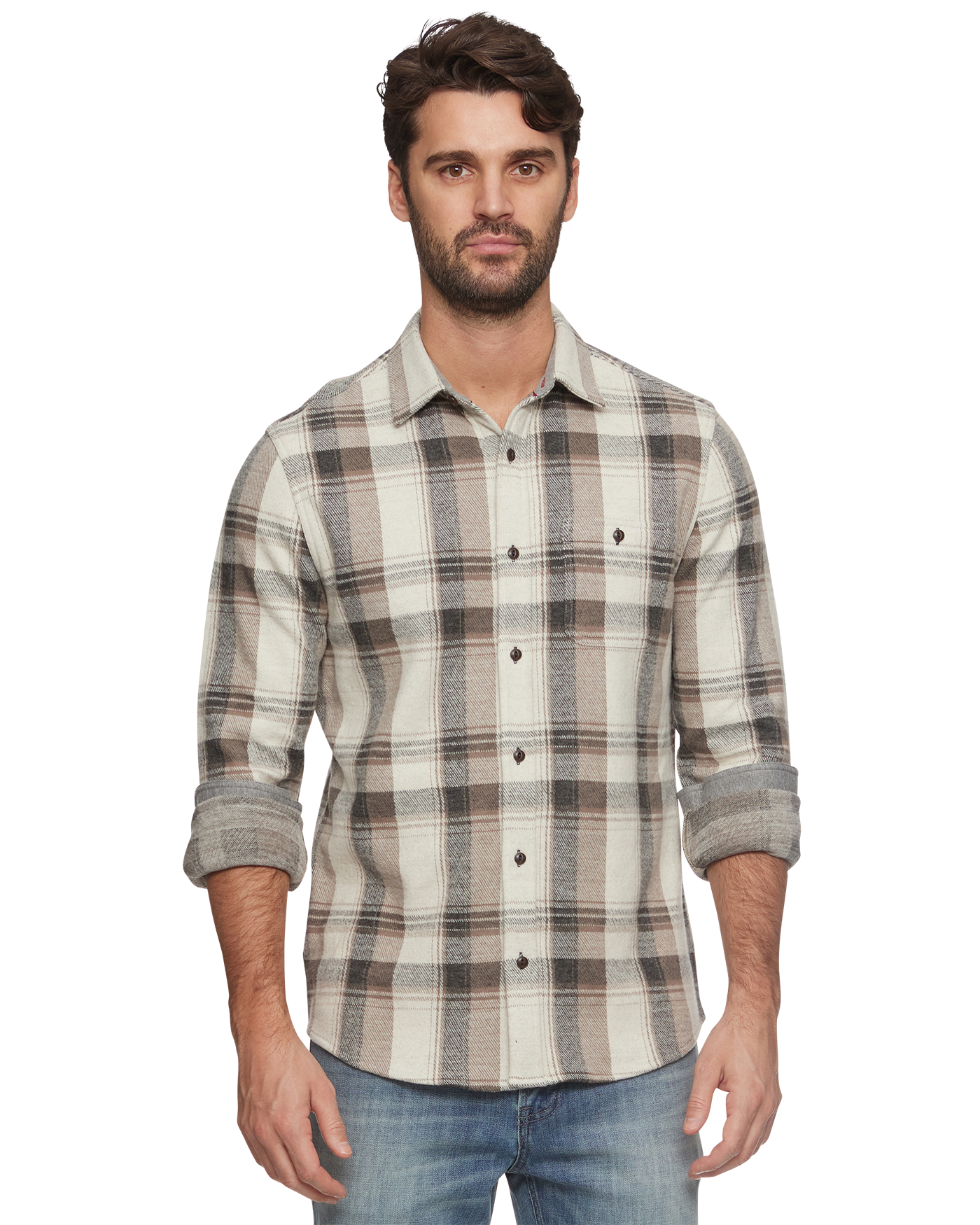 Flag and Anthem Hero Stretch Flannel Shirt - Cream/Charcoal