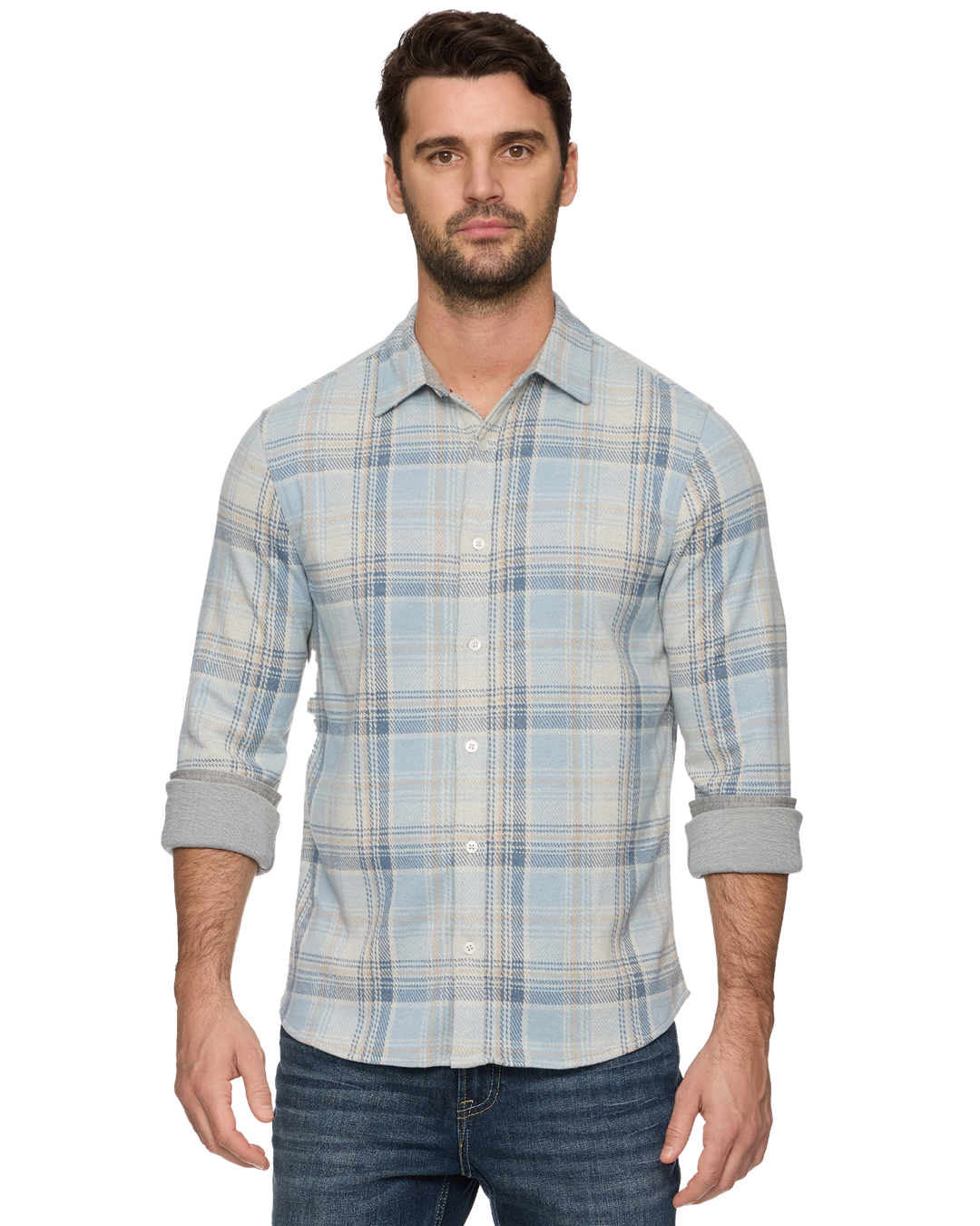Flag and Anthem Hero Stretch Flannel Shirt - Light Blue/Cream
