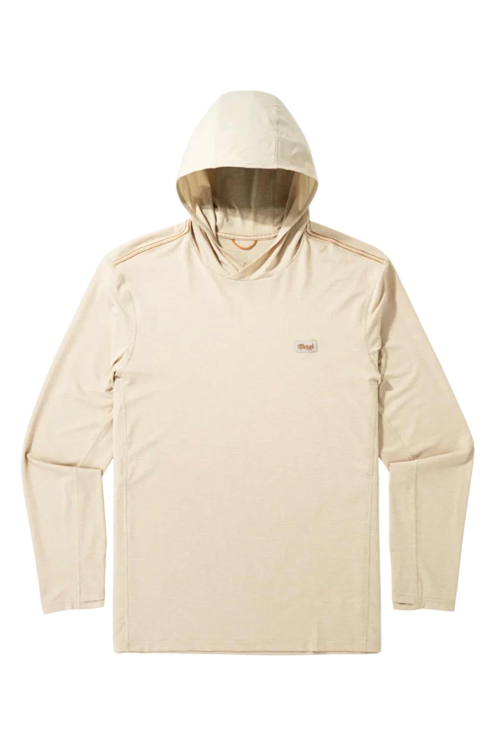 Marsh Wear High Noon Tech Hoodie in New Wheat Heather with UPF 40 and quick-dry Seawool fabric