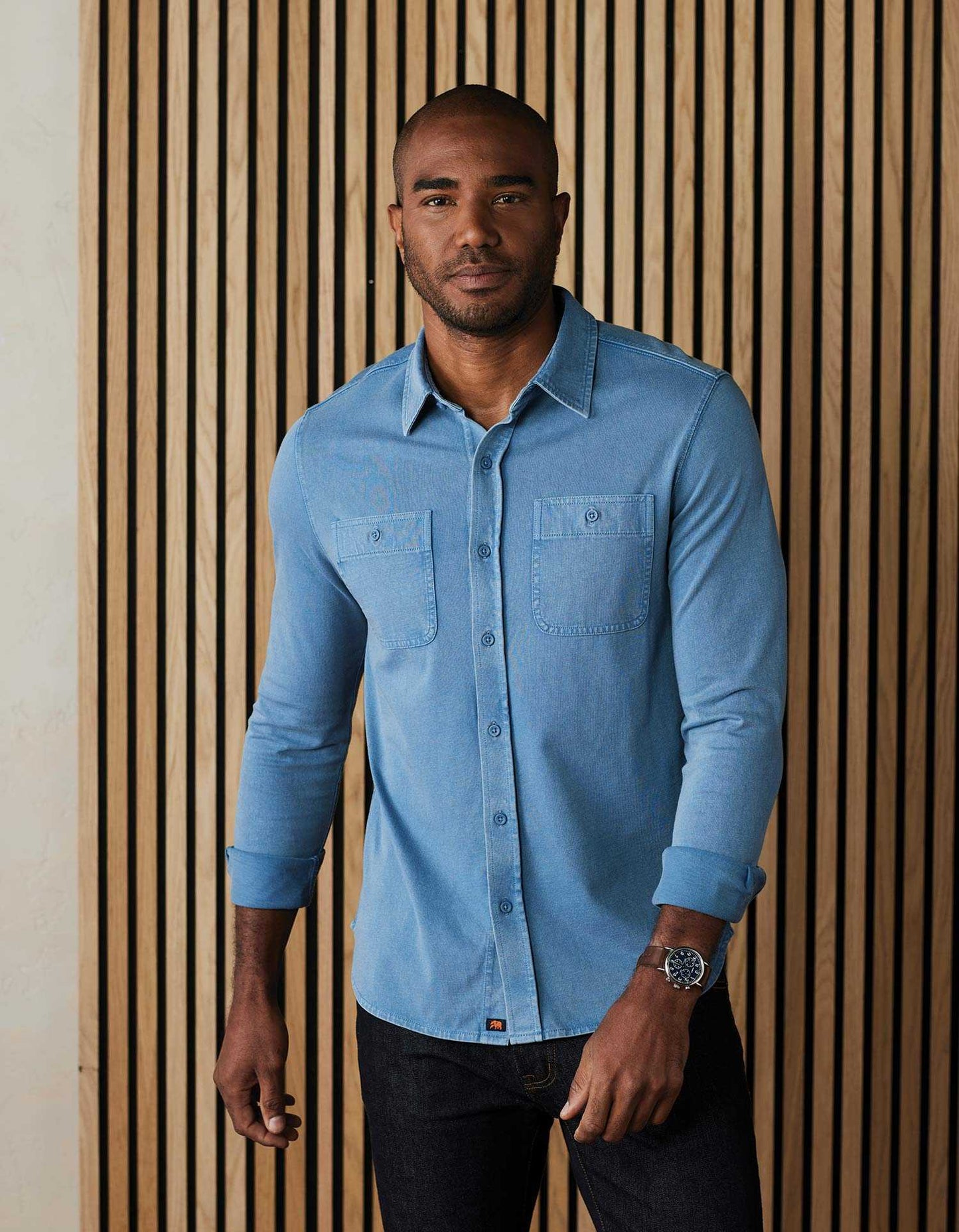 The Normal Brand Lennox Jersey Button Up in Slate Blue
