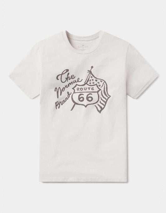 Normal Brand Route 66 Tee in sand color with classic fit and distressed graphic design