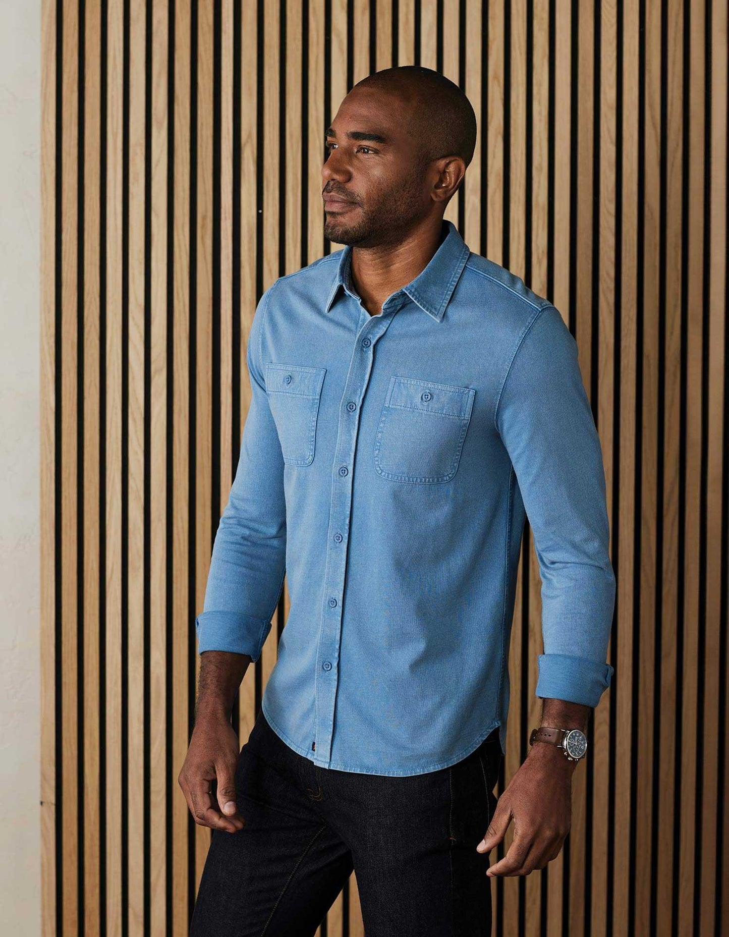 The Normal Brand Lennox Jersey Button Up in Slate Blue