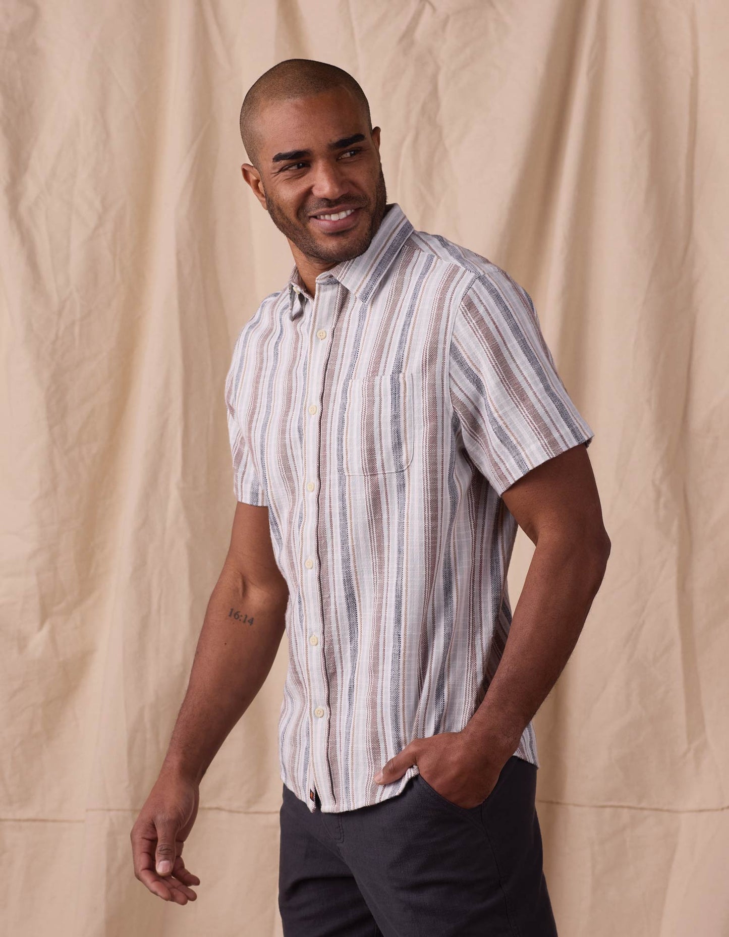 Freshwater Short Sleeve Button Up Shirt - Misty Harbor Stripe