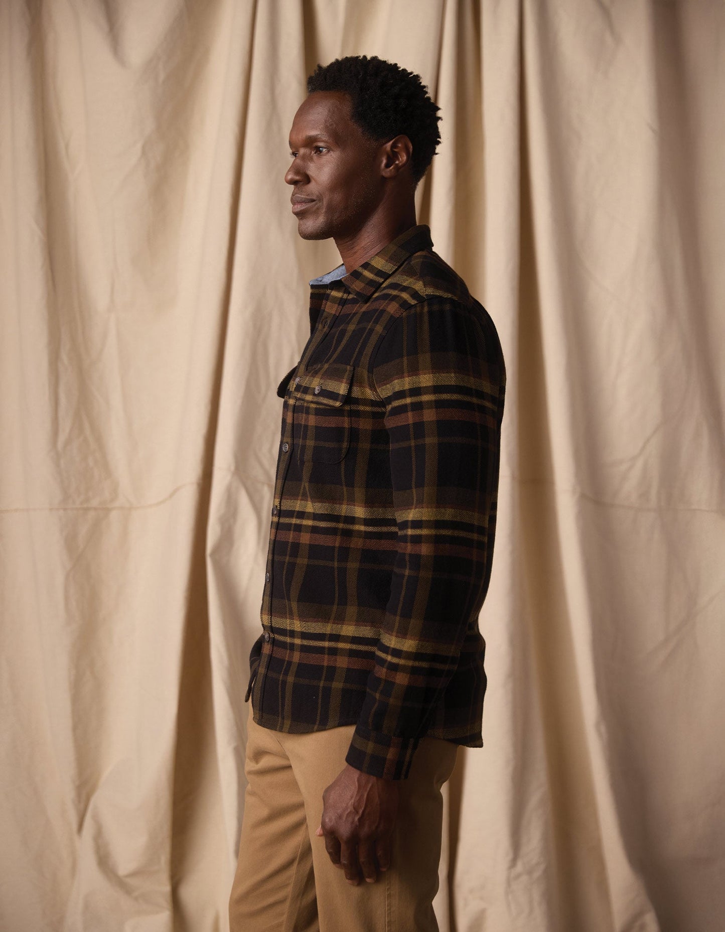 The Normal Brand Mountain Overshirt in Black Plaid