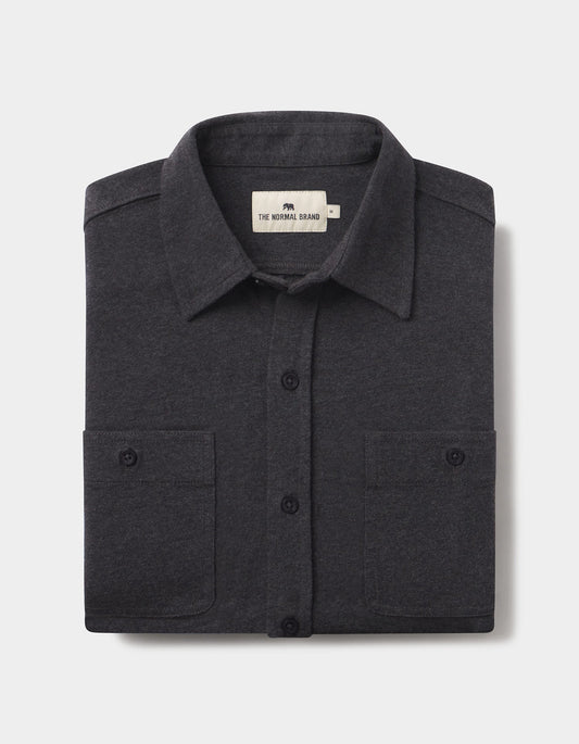 The Normal Brand Lennox Jersey Button Up in Heather Charcoal