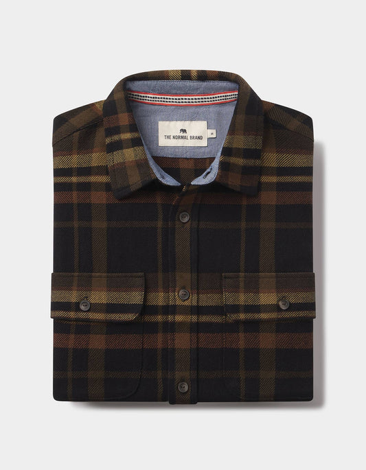 The Normal Brand Mountain Overshirt in Black Plaid