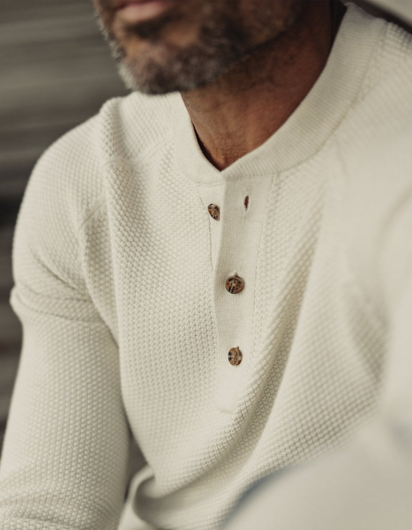The Normal Brand COOLMAX® Textured Sweater Henley in Ivory