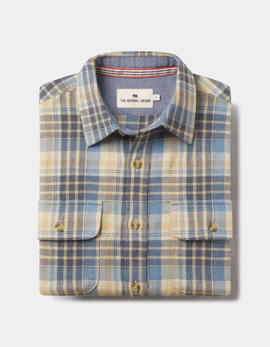 The Normal Brand Mountain Overshirt in Vintage Blue Plaid