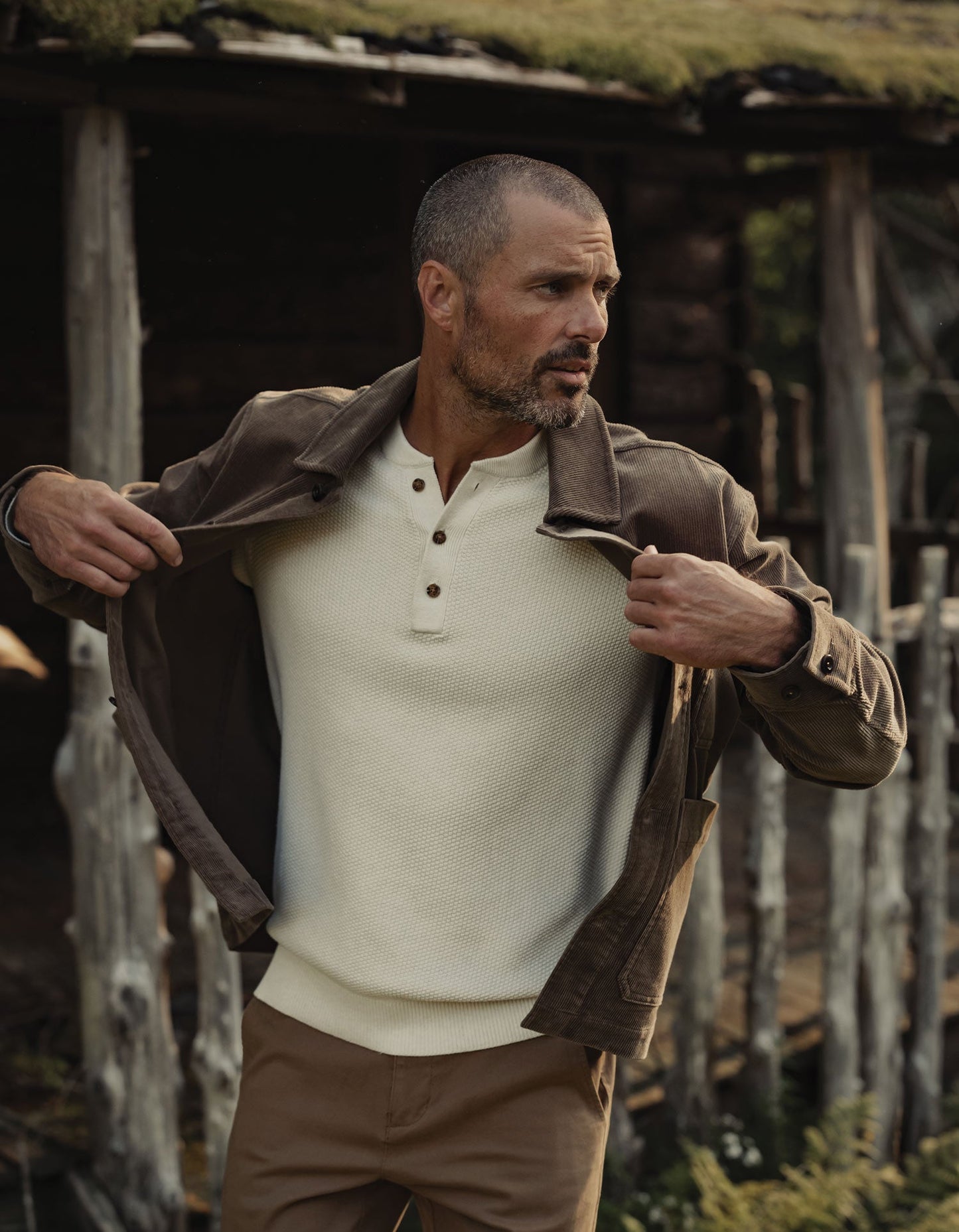 The Normal Brand COOLMAX® Textured Sweater Henley in Ivory