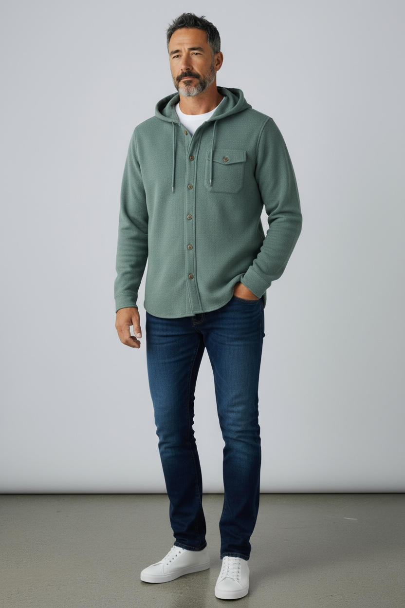 Roosters Parson Button Up Hoodie - Olive