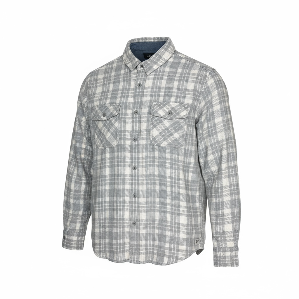 Roosters Fowler Flannel grey 100% cotton midweight plaid shirt with button closure and double chest pockets