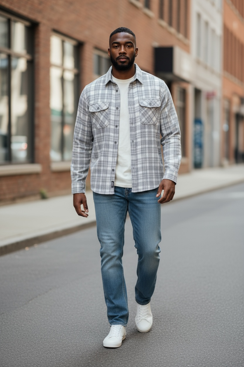Roosters Fowler Flannel - Grey