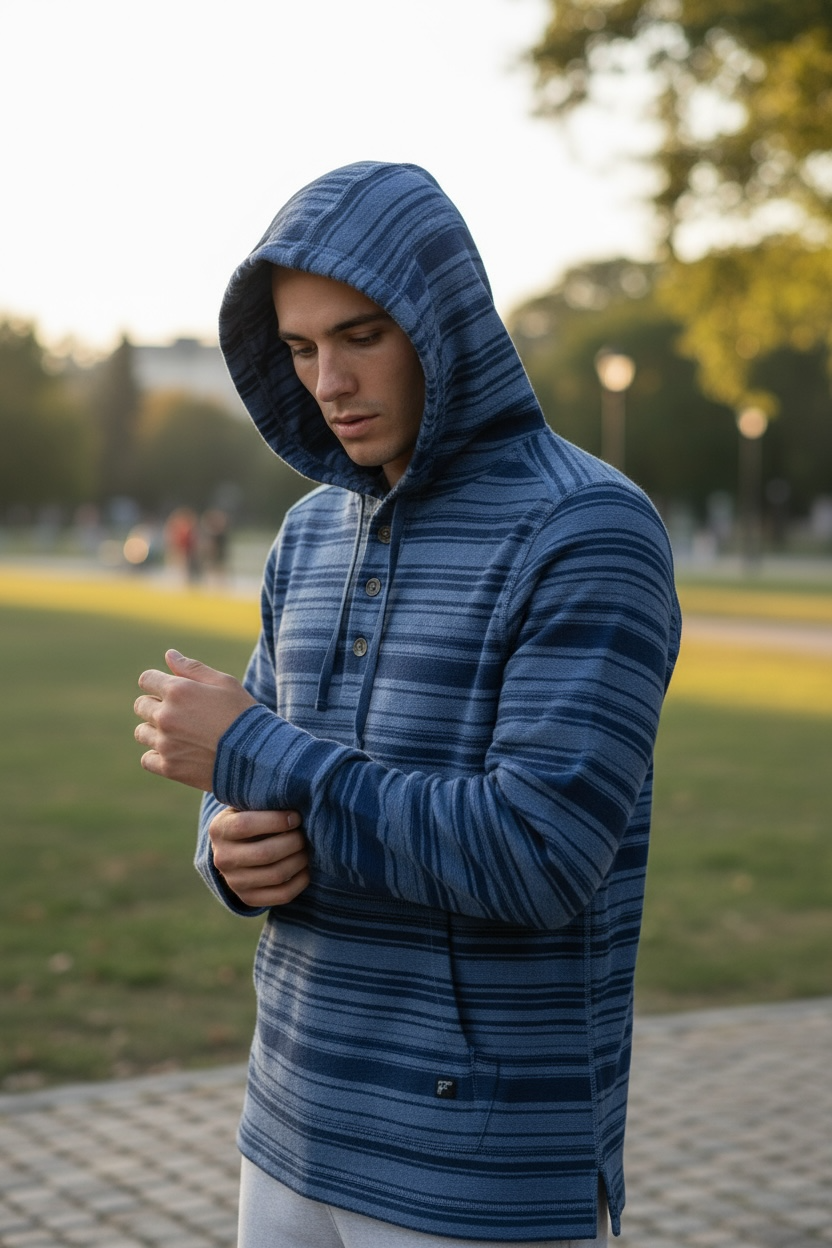 Roosters Ramblin Hoodie - Navy Striped