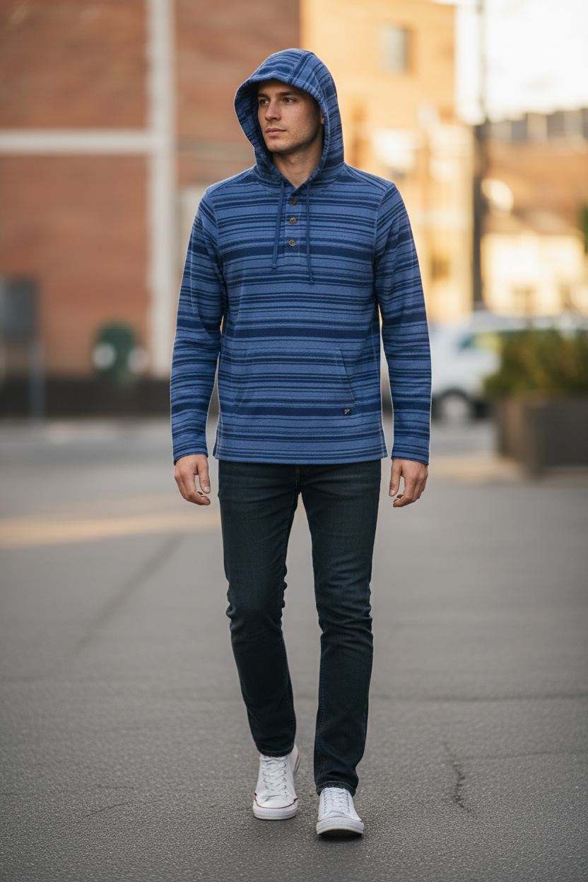 Roosters Ramblin Hoodie - Navy Striped