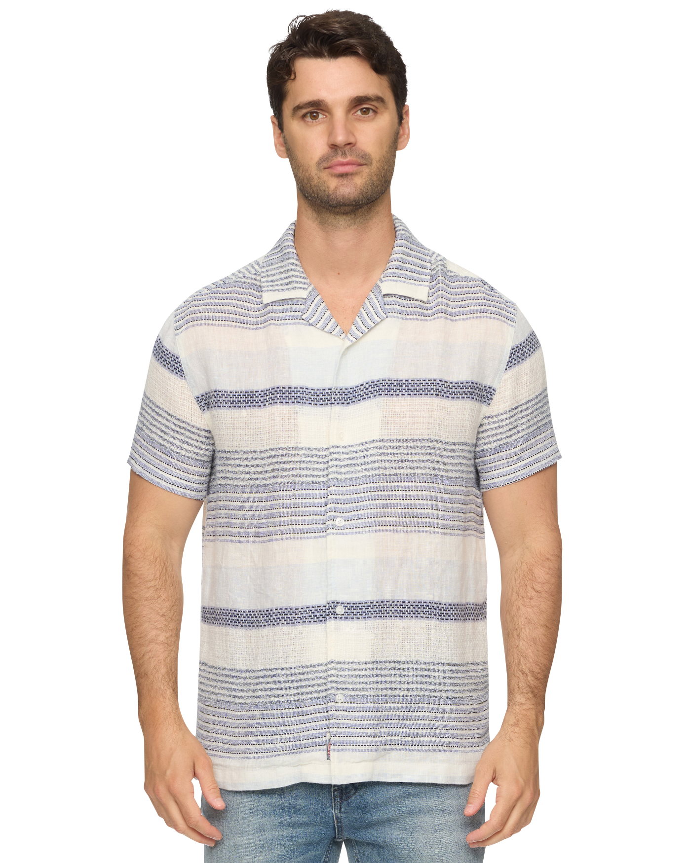 Flag and Anthem | Lakesite Linen Shirt | White/Blue/Navy