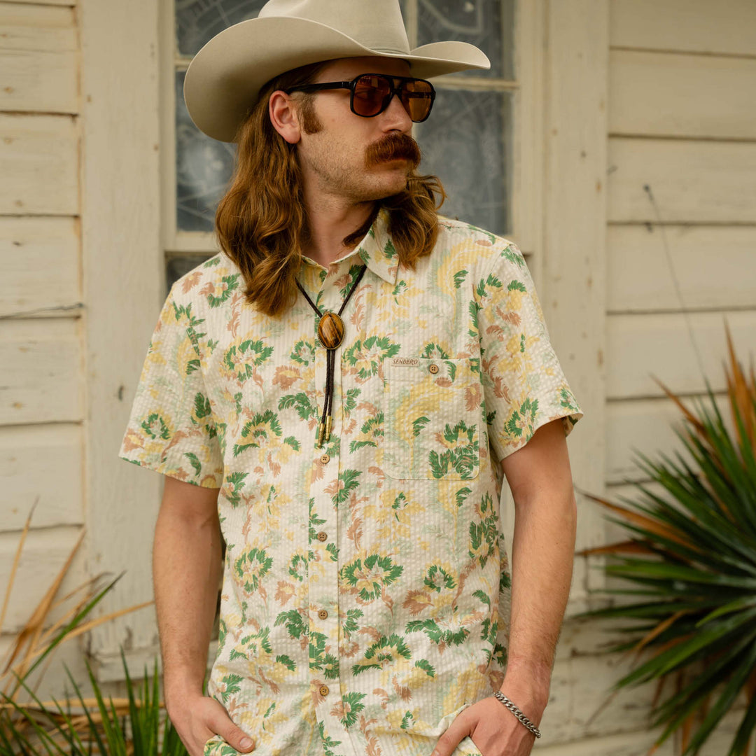 Sendero | City Slicker Button Up Short Sleeve | Alondra - Cream/Green