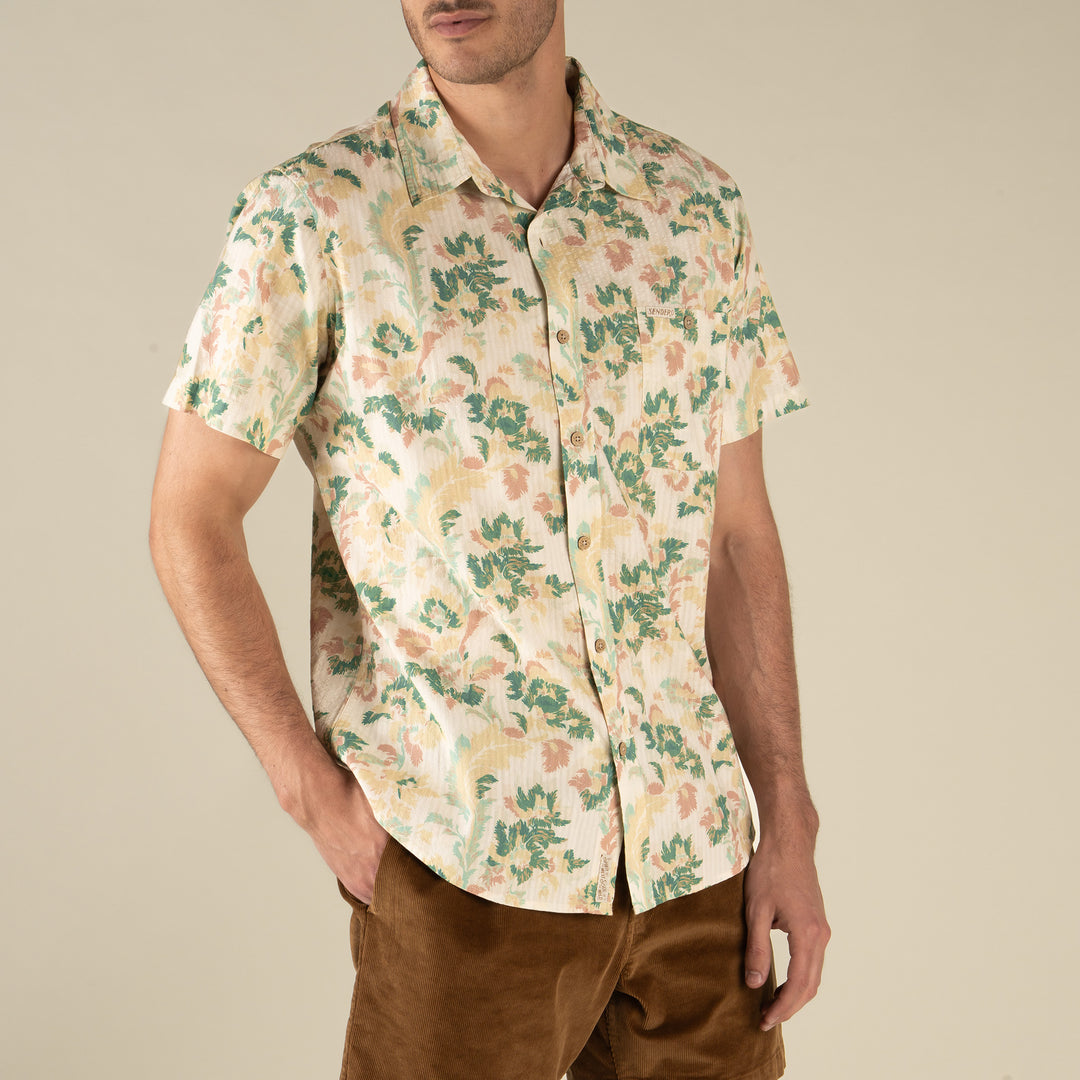 Sendero | City Slicker Button Up Short Sleeve | Alondra - Cream/Green