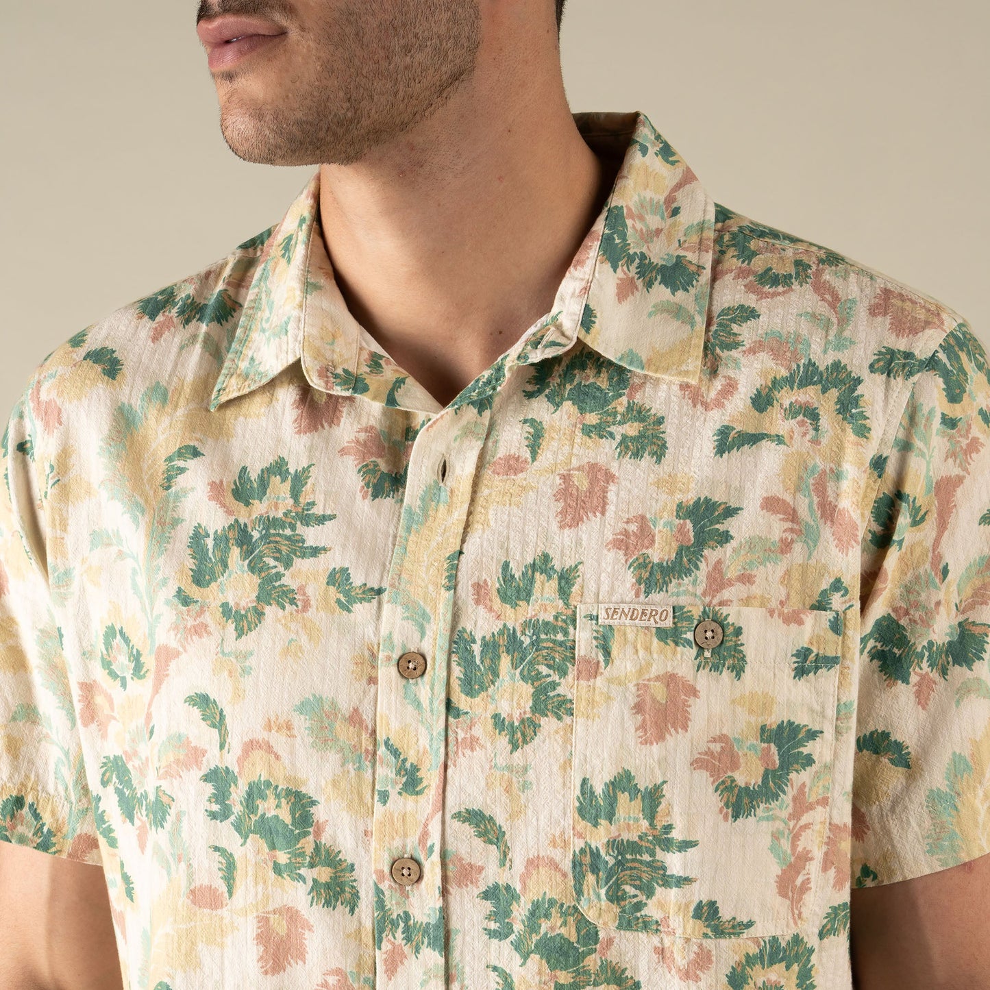 Sendero | City Slicker Button Up Short Sleeve | Alondra - Cream/Green