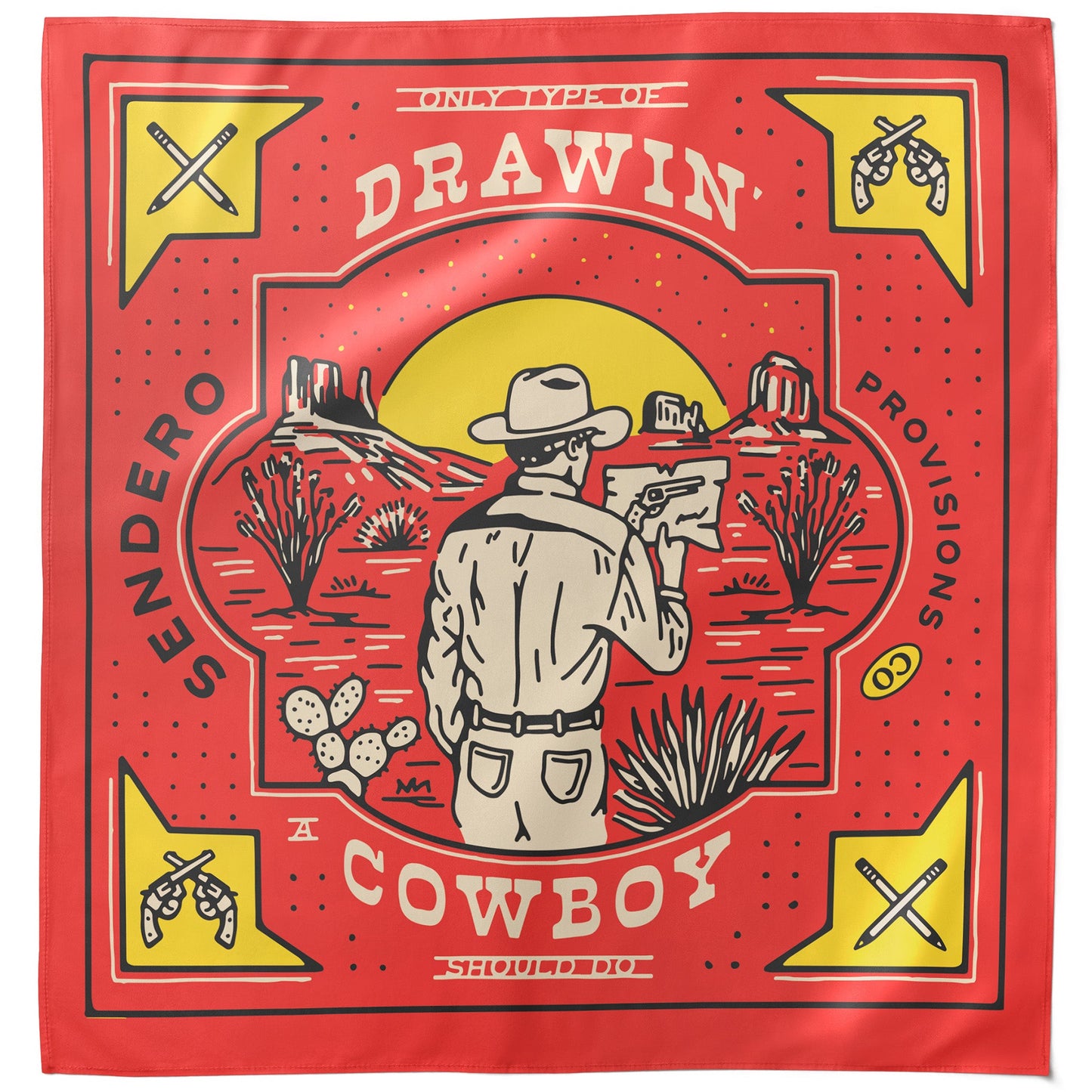 Sendero Drawn' Cowboy Bandana - Red
