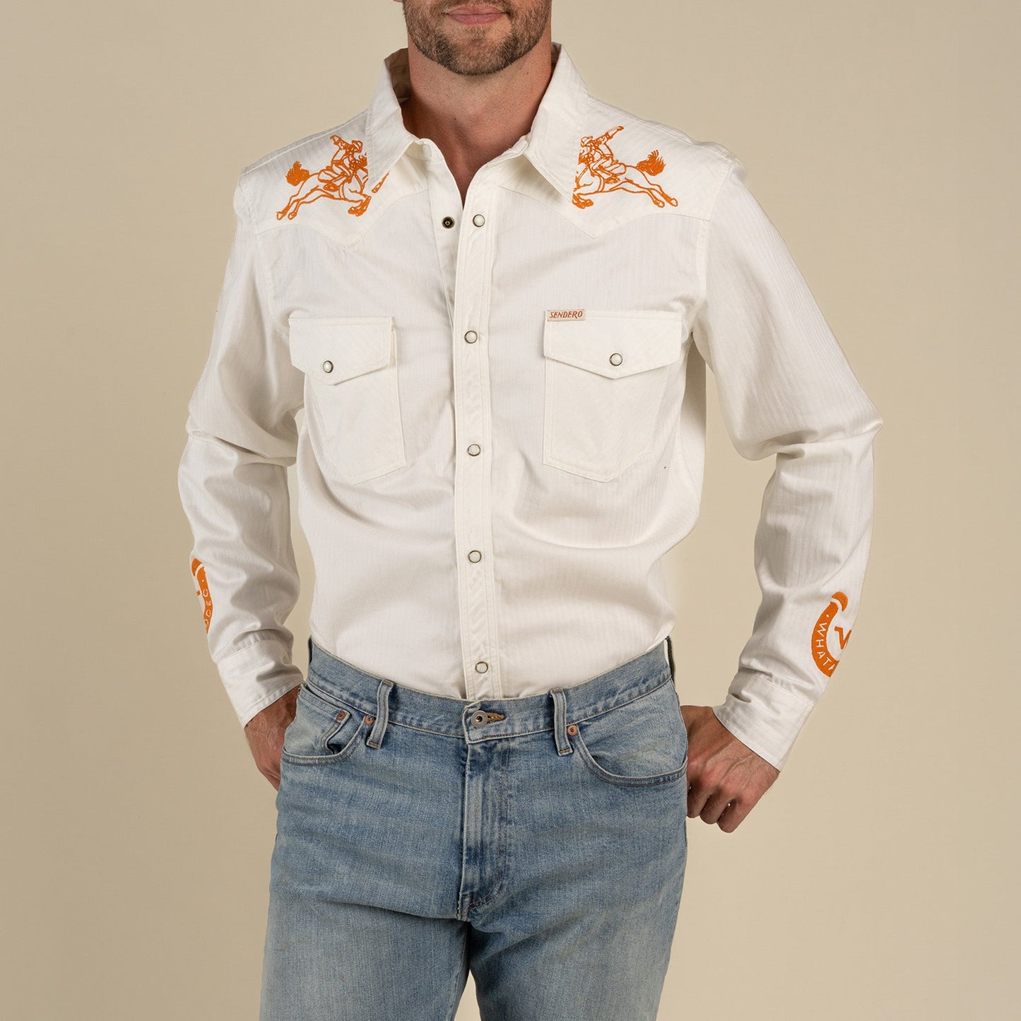 WHATABURGER X SENDERO THE WYATT PEARL SNAP LONG SLEEVE EMBROIDERED SHIRT