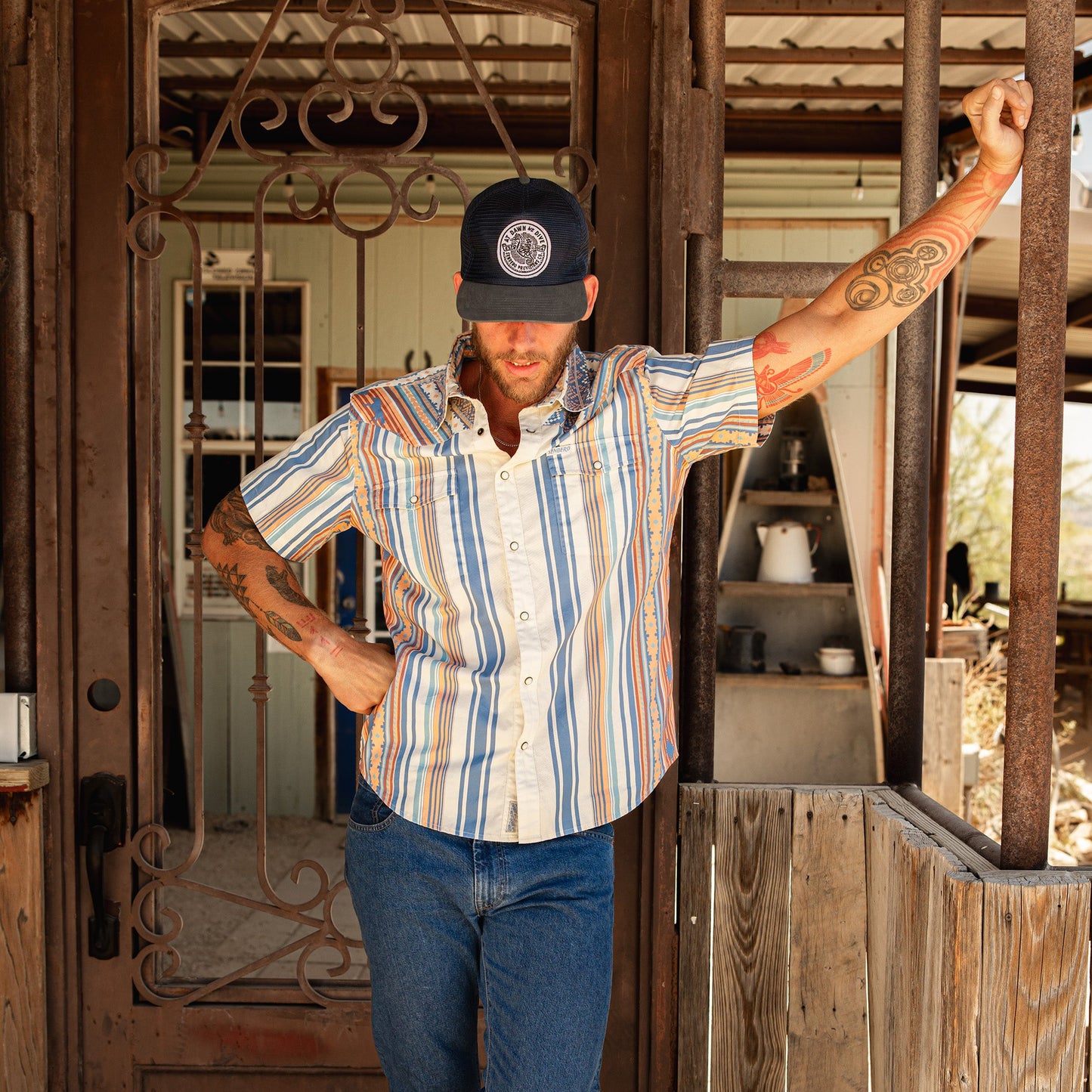 Sendero Serape Pearl Snap Shirt - Indigo Western Strip