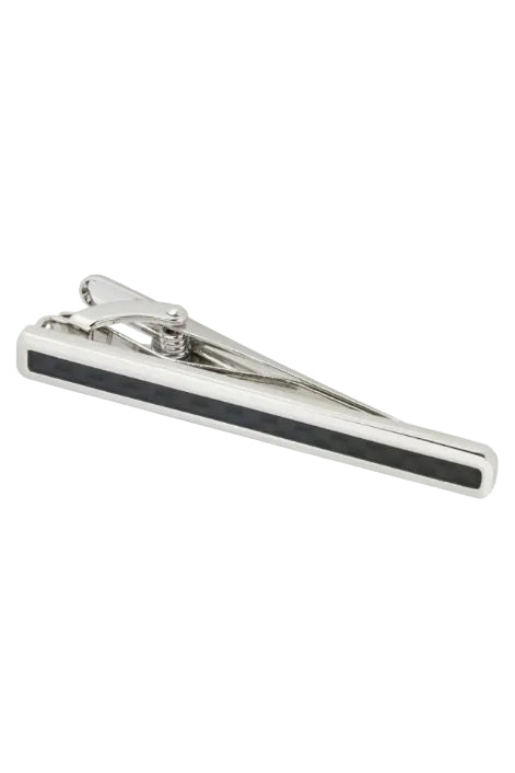 Tie Clip | Carbon Fiber Bar | Silver & Black