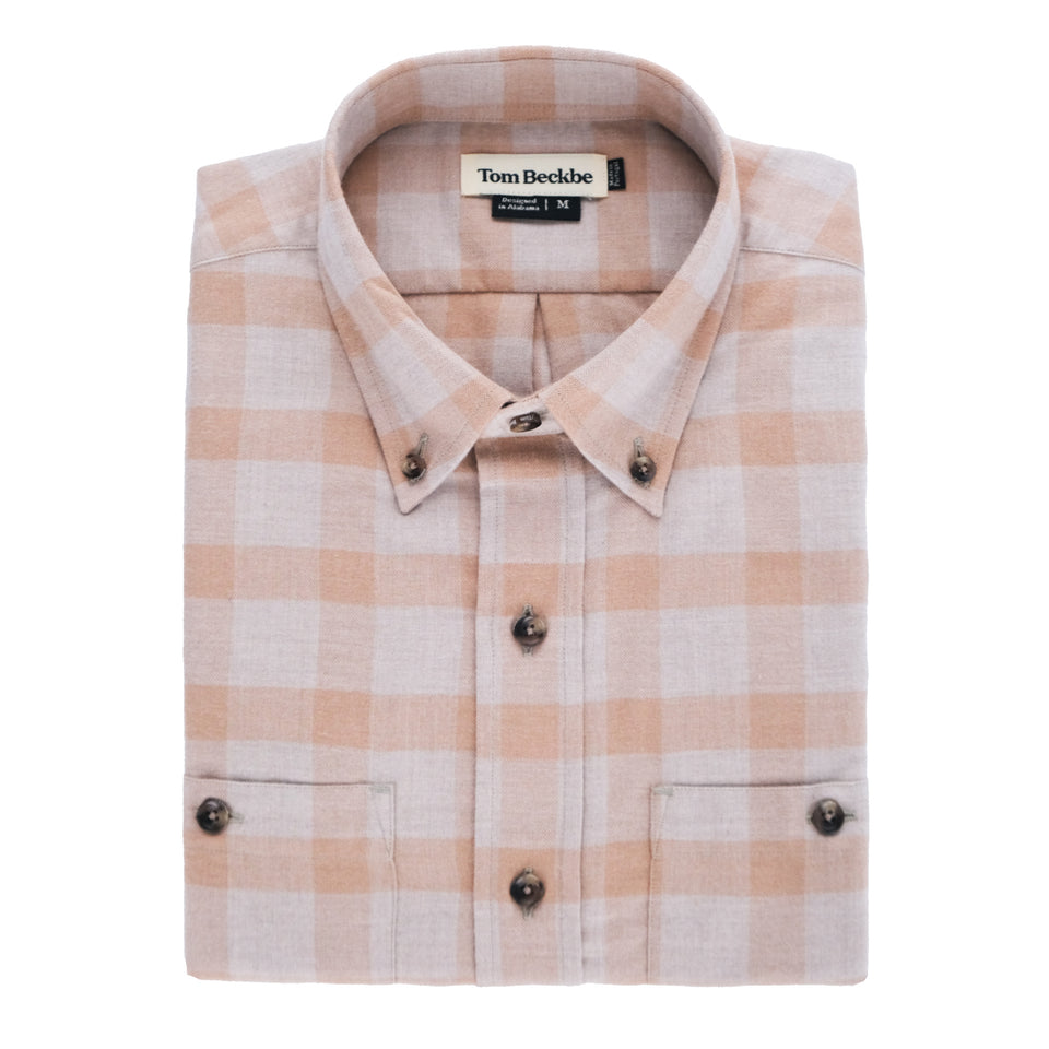 Tom Beckbe Brushed Cotton Twill Shirt - Warm Stone Plaid