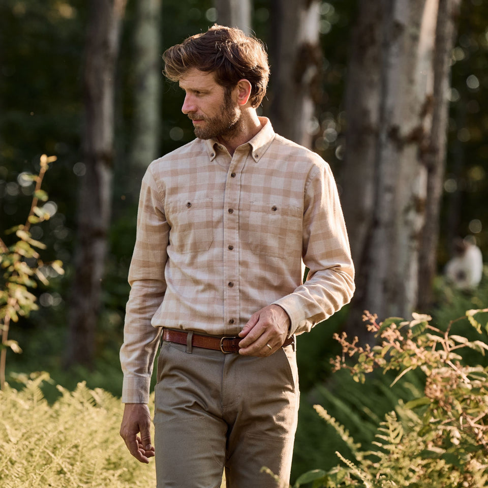 Tom Beckbe Brushed Cotton Twill Shirt - Warm Stone Plaid