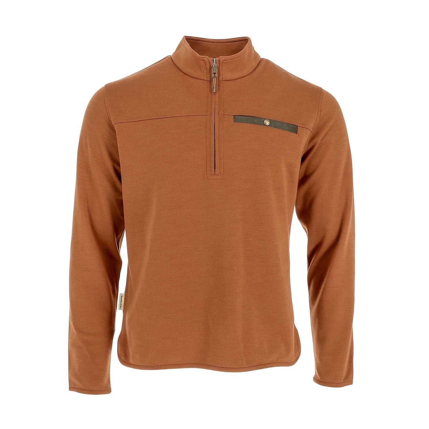 Tom Beckbe Tucker fleece quarter zip in clay with chest pocket and thermal insulation