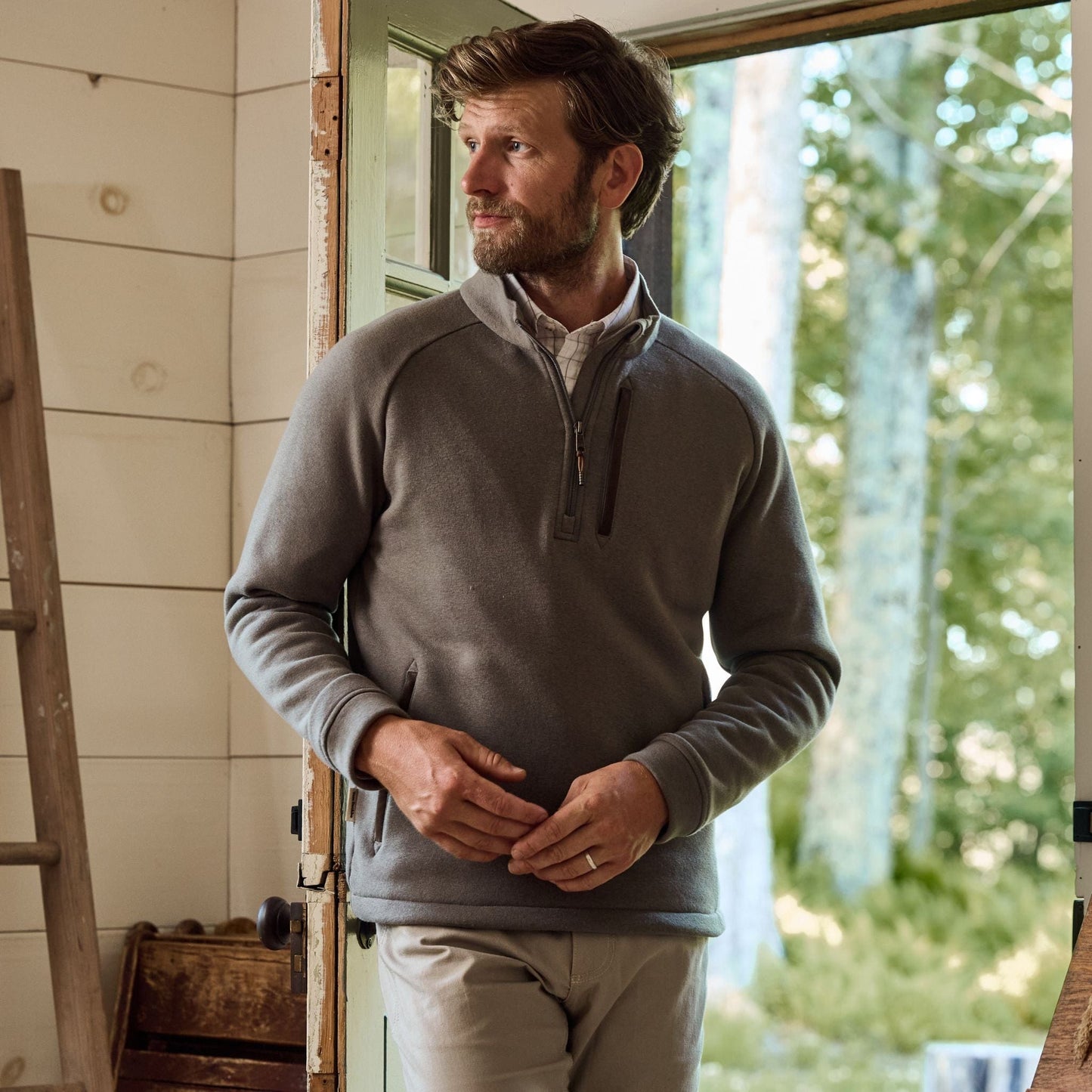 Tom Beckbe Warren Fleece Quarter Zip - Granite Grey