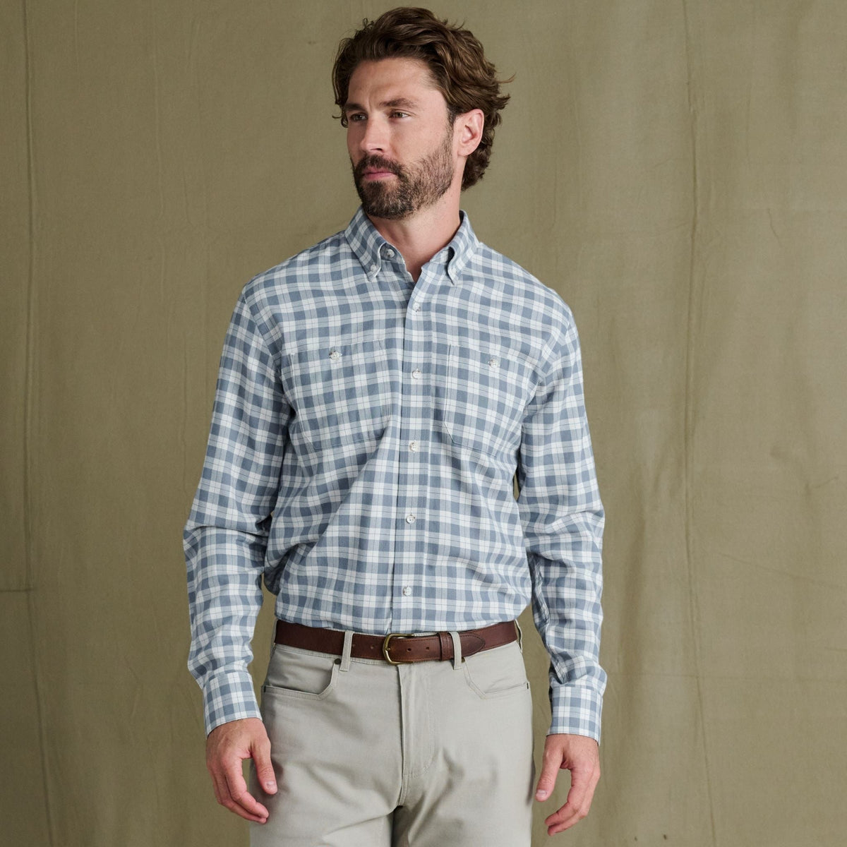 Tom Beckbe | Dixon Brushed Cotton Twill Shirt | Fog
