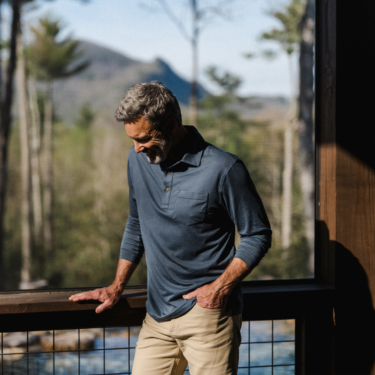 GenTeal | Wander Long Sleeve Polo | Indigo