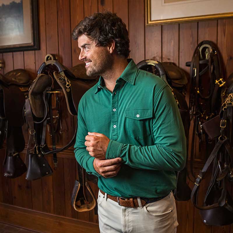 Onward Reserve Old School Long Sleeve Polo - Posy Green