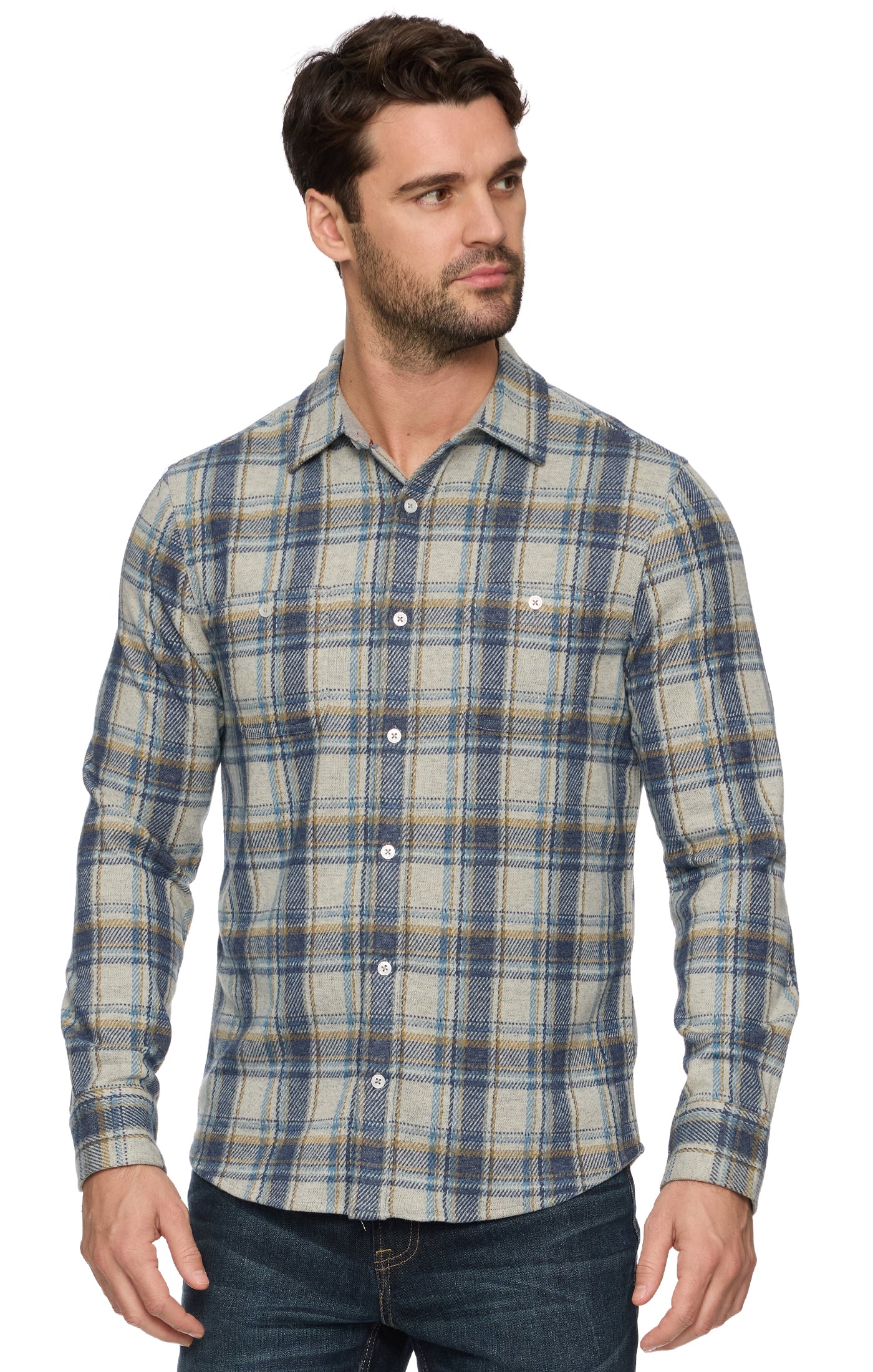Flag and Anthem Hero Stretch Flannel Shirt - Cream/Navy