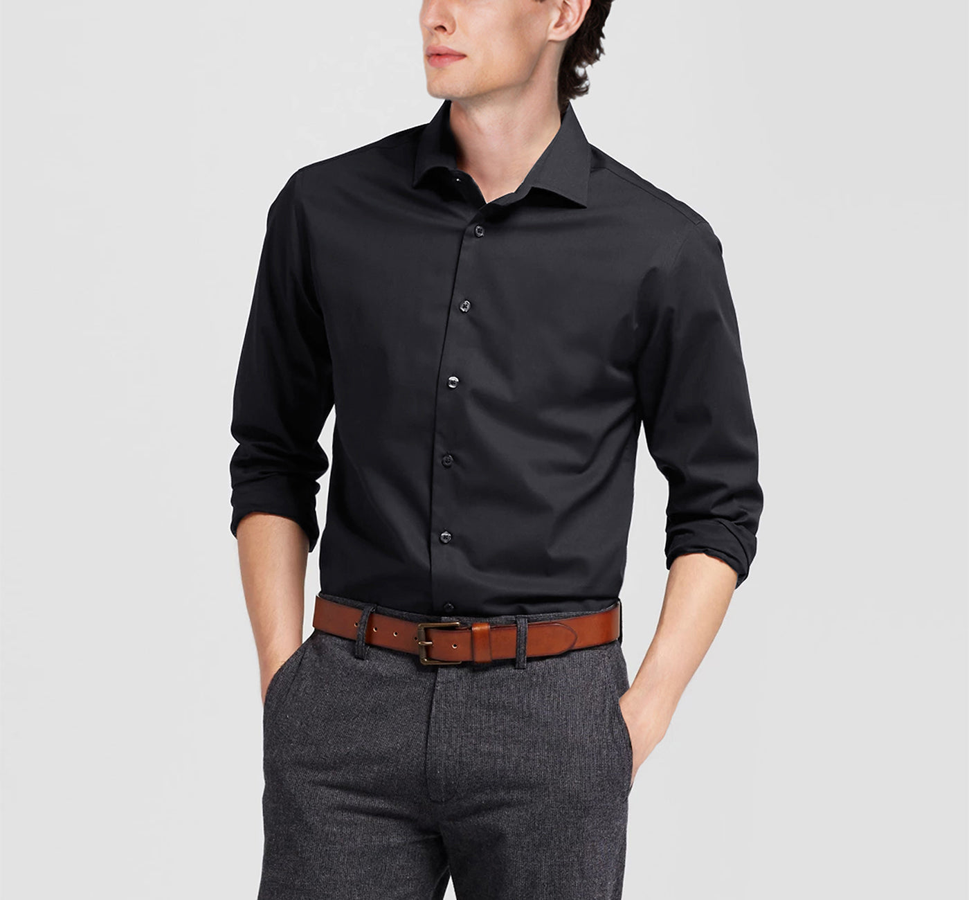 Classic Fit Long Sleeve Dress Shirt - Black