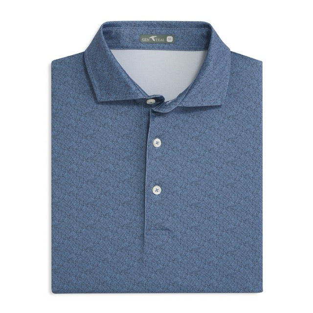 GenTeal | Crosscut Printed Performance Polo | Blue Mirage