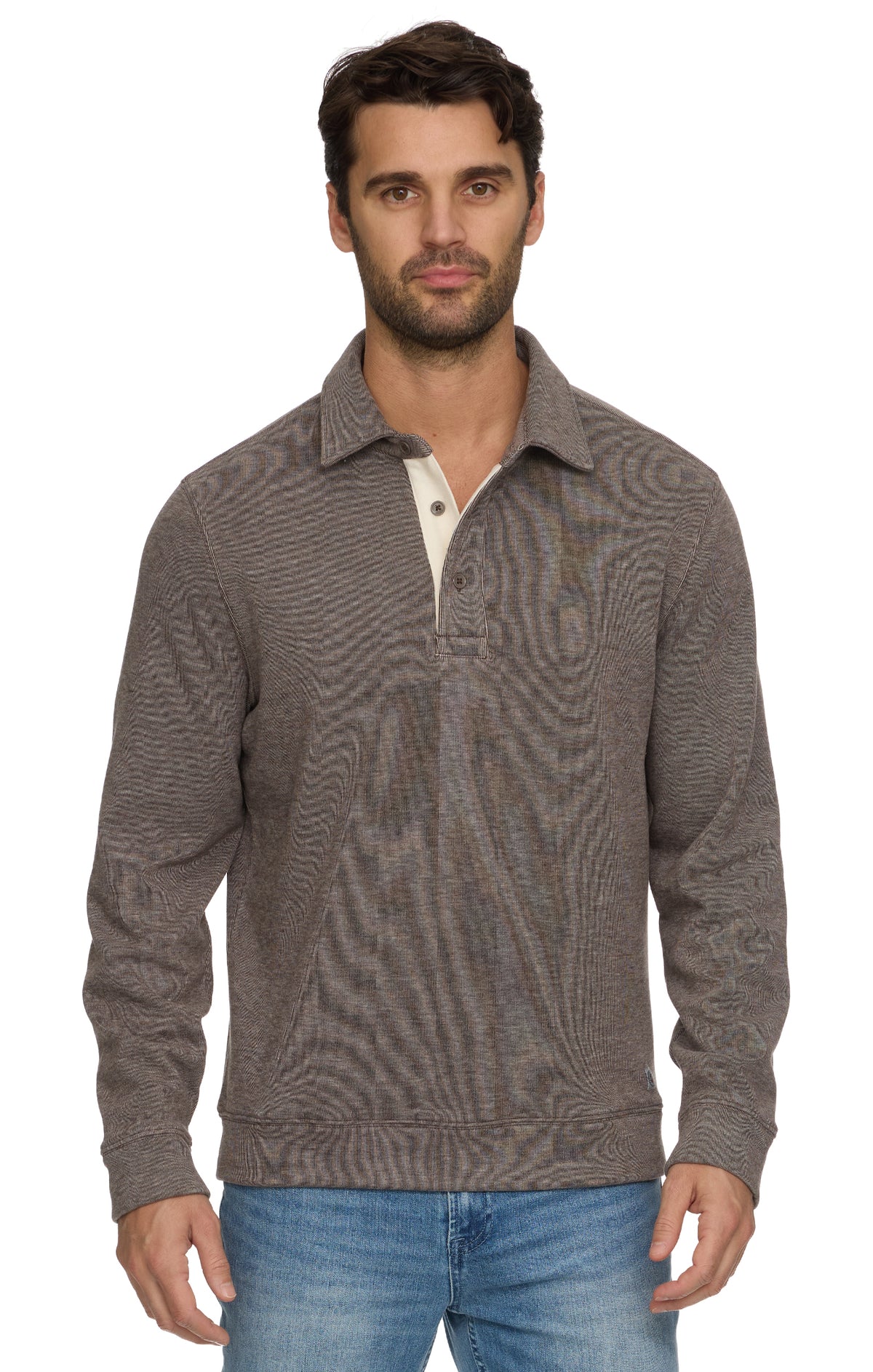 Flag and Anthem | Newton Fleece LC Polo | Brown Heather