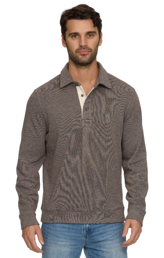 Flag and Anthem | Newton Fleece LC Polo | Brown Heather