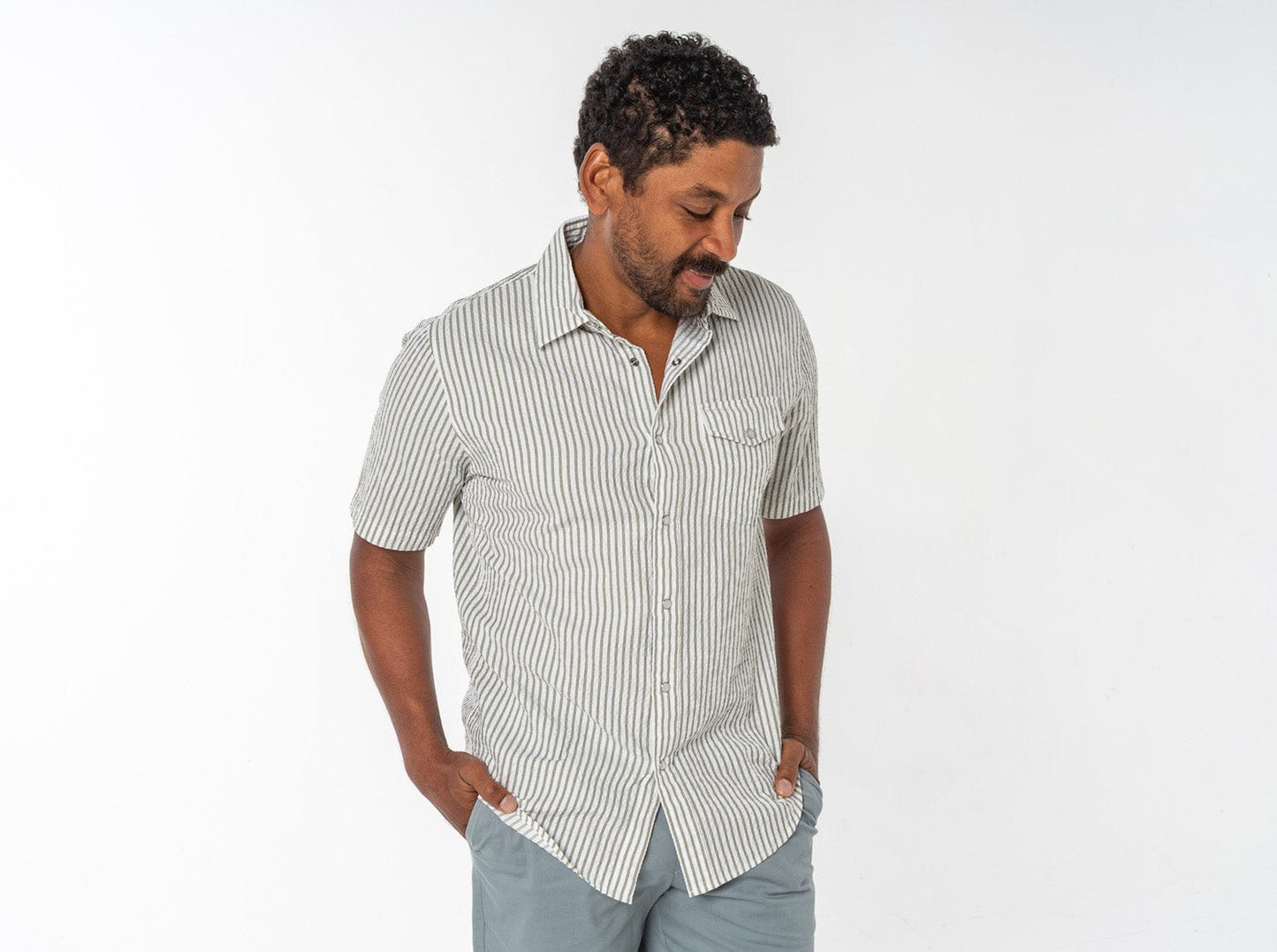 Criquet Short Sleeve Performance Pearl Snap Seersucker - Sage