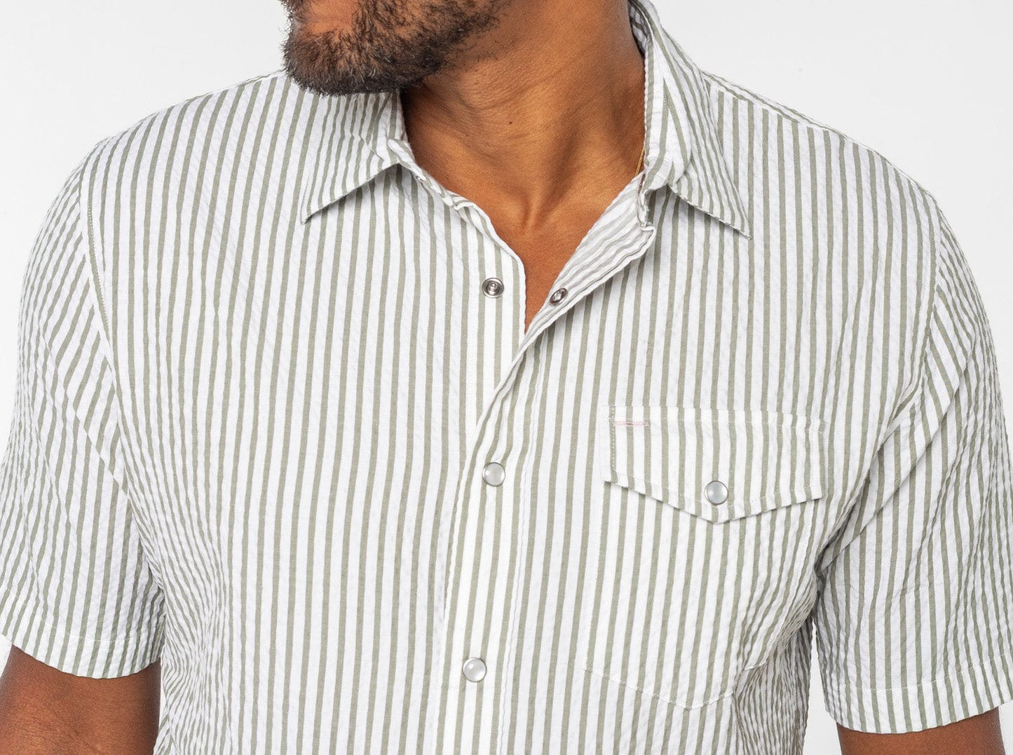 Criquet Short Sleeve Performance Pearl Snap Seersucker - Sage