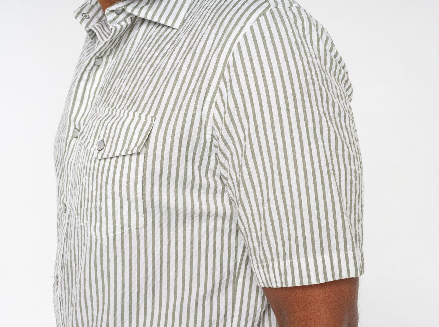 Criquet Short Sleeve Performance Pearl Snap Seersucker - Sage