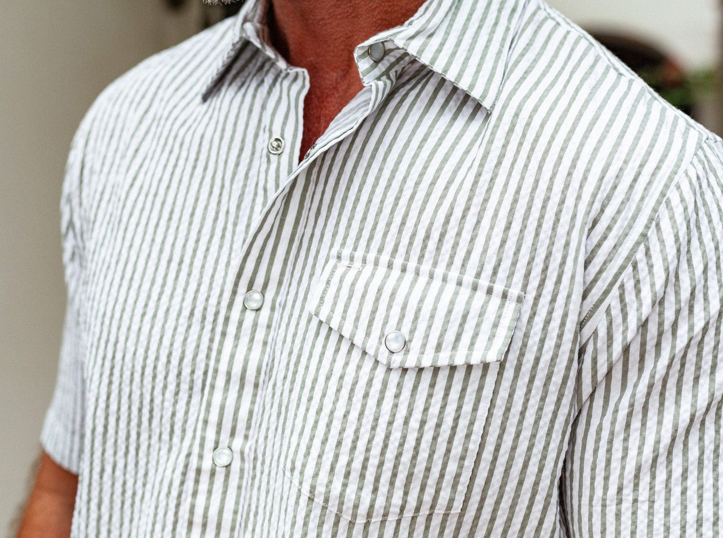 Criquet Short Sleeve Performance Pearl Snap Seersucker - Sage