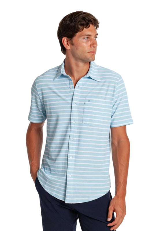 Criquet Performance Pique Knit Button Down - Sky