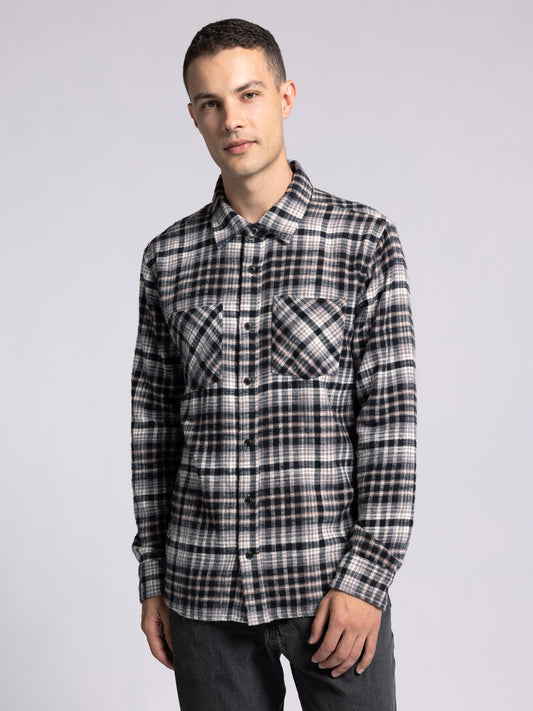 Thread & Supply Elk Slub Flannel - Cream Black Plaid