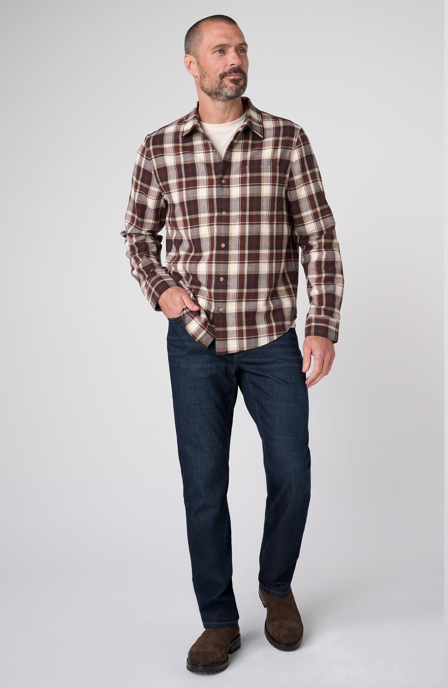 Liverpool Los Angeles | Long Sleeve Button Up | Ecru Burnt Hana