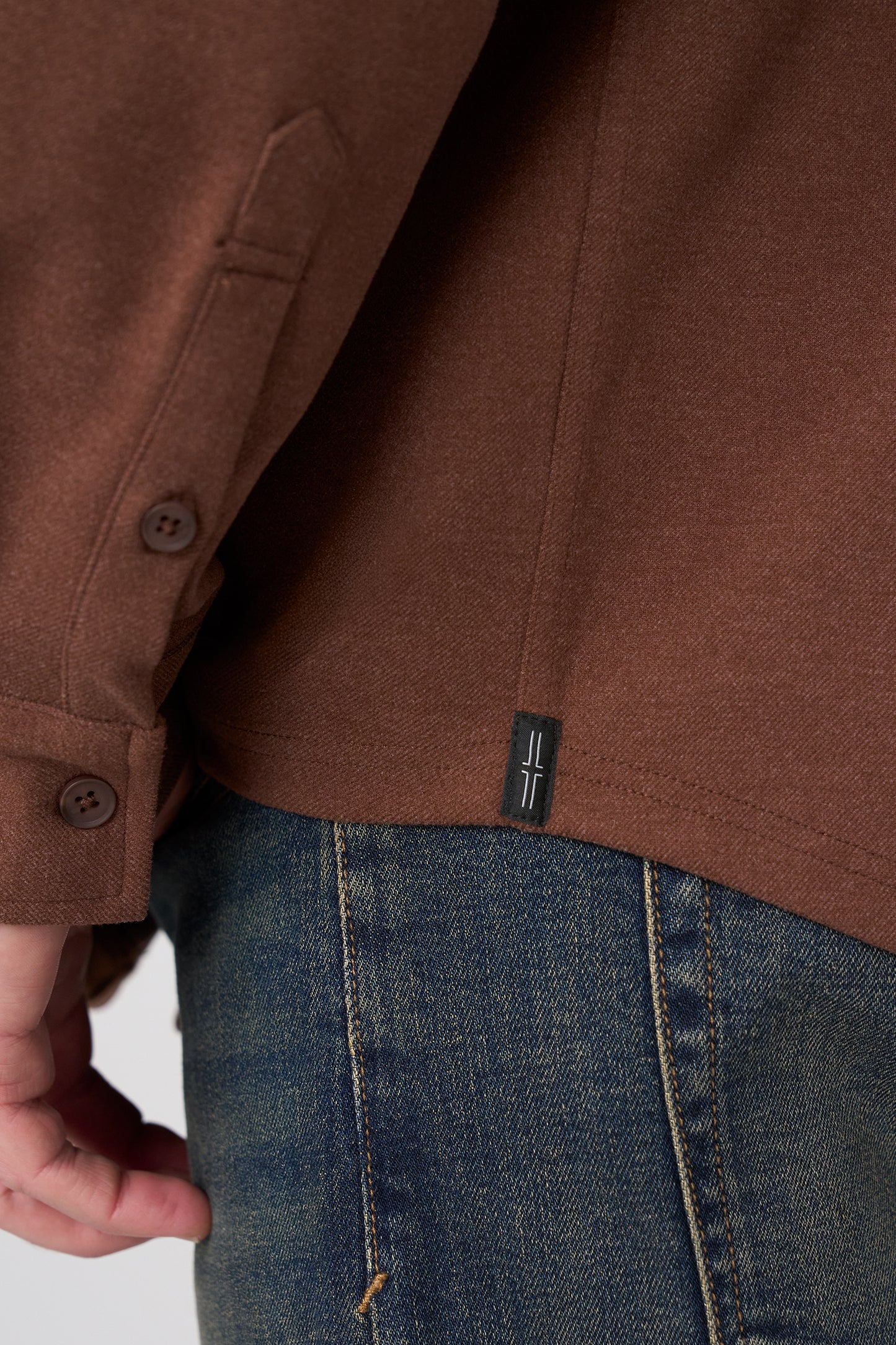 Liverpool Los Angeles | Knit Long Sleeve Button up Shirt | Chocolate Sauce