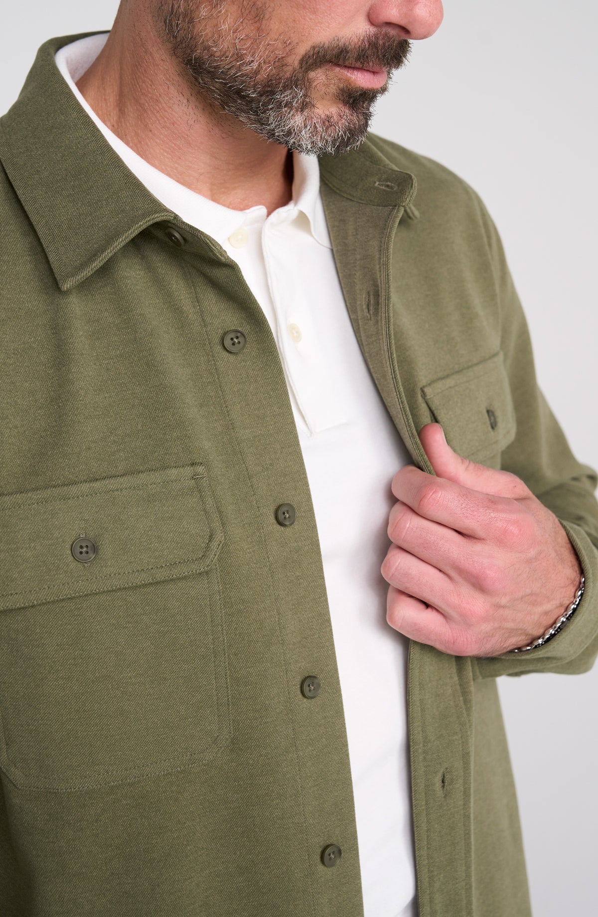 Liverpool Los Angeles | Knit Long Sleeve Button up Shirt | Winter Moss