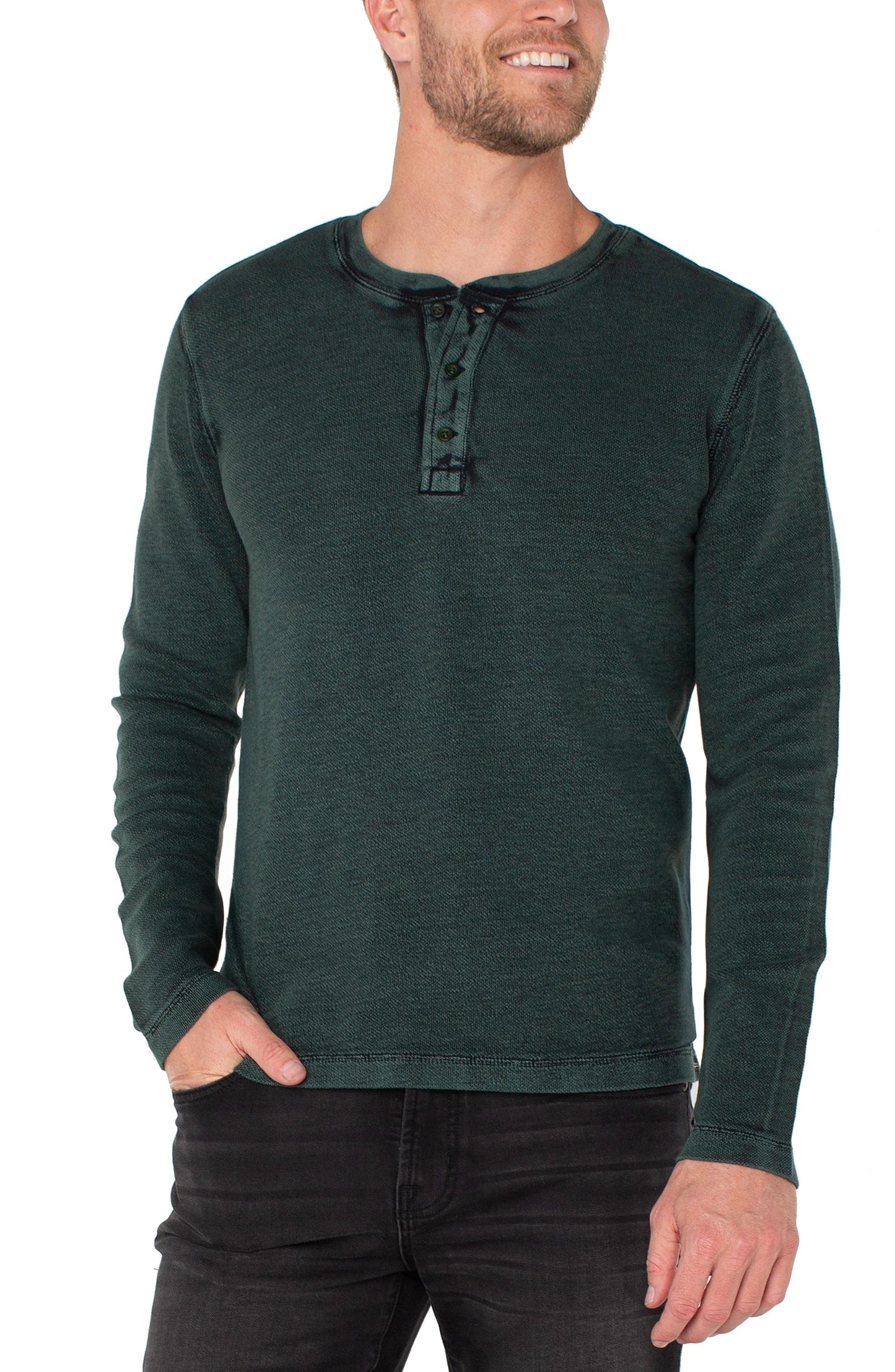 Liverpool Los Angeles Long Sleeve Henley - Spruce/Black