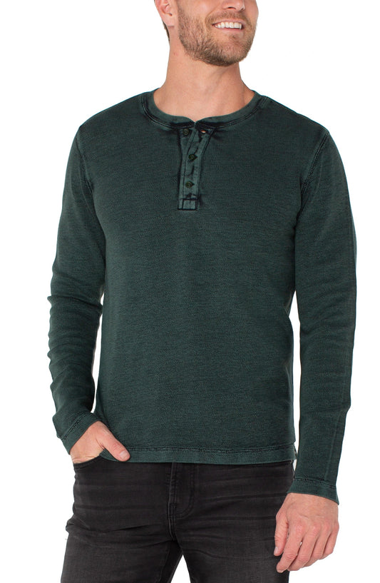 Liverpool Los Angeles Long Sleeve Henley - Spruce/Black